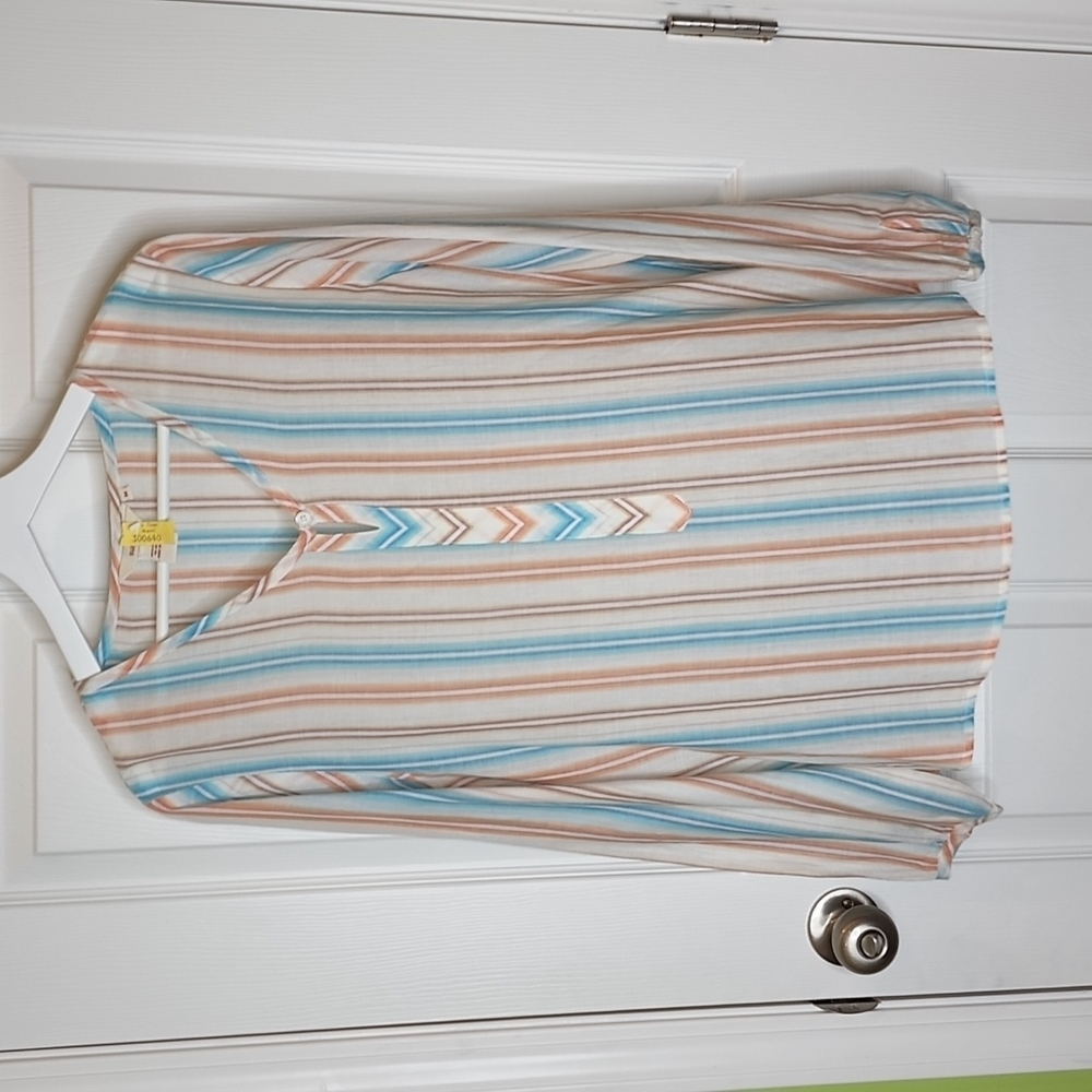 Sundance Striped Cotton Tunic With Keyhole, Women's Medium